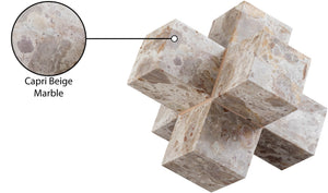 Meridian Furniture Jack Sculptural Stone Accent Piece with Natural Veining Geometric Form for Stylish Tabletop Decor Beige Genuine Marble ACC105-Beige