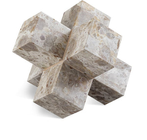 Meridian Furniture Jack Sculptural Stone Accent Piece with Natural Veining Geometric Form for Stylish Tabletop Decor Beige Genuine Marble ACC105-Beige