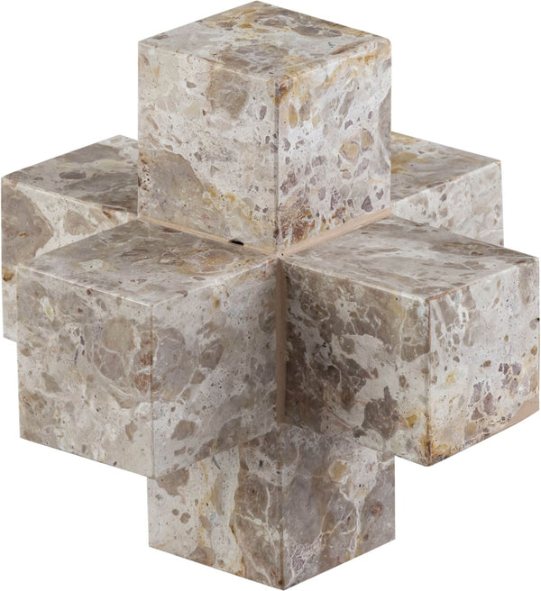 Meridian Furniture Jack Sculptural Stone Accent Piece with Natural Veining Geometric Form for Stylish Tabletop Decor Beige Genuine Marble ACC105-Beige