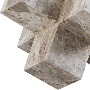Meridian Furniture Jack Sculptural Stone Accent Piece with Natural Veining Geometric Form for Stylish Tabletop Decor Beige Genuine Marble ACC105-Beige