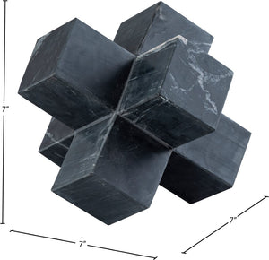 Meridian Furniture Jack Sculptural Stone Accent Piece with Natural Veining Geometric Form for Stylish Tabletop Decor Black Genuine Marble ACC105-Black
