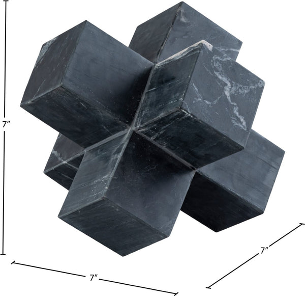 Meridian Furniture Jack Sculptural Stone Accent Piece with Natural Veining Geometric Form for Stylish Tabletop Decor Black Genuine Marble ACC105-Black