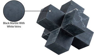 Meridian Furniture Jack Sculptural Stone Accent Piece with Natural Veining Geometric Form for Stylish Tabletop Decor Black Genuine Marble ACC105-Black