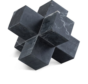 Meridian Furniture Jack Sculptural Stone Accent Piece with Natural Veining Geometric Form for Stylish Tabletop Decor Black Genuine Marble ACC105-Black