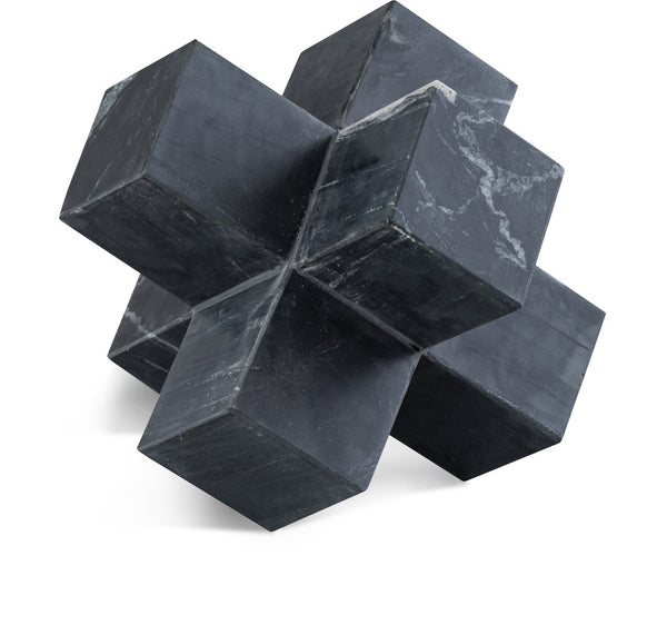 Meridian Furniture Jack Sculptural Stone Accent Piece with Natural Veining Geometric Form for Stylish Tabletop Decor Black Genuine Marble ACC105-Black