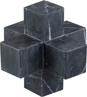 Meridian Furniture Jack Sculptural Stone Accent Piece with Natural Veining Geometric Form for Stylish Tabletop Decor Black Genuine Marble ACC105-Black
