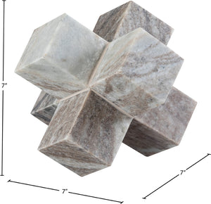 Meridian Furniture Jack Sculptural Stone Accent Piece with Natural Veining Geometric Form for Stylish Tabletop Decor Brown Genuine Marble ACC105-Brown