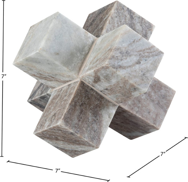 Meridian Furniture Jack Sculptural Stone Accent Piece with Natural Veining Geometric Form for Stylish Tabletop Decor Brown Genuine Marble ACC105-Brown