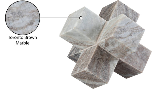 Meridian Furniture Jack Sculptural Stone Accent Piece with Natural Veining Geometric Form for Stylish Tabletop Decor Brown Genuine Marble ACC105-Brown