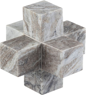 Meridian Furniture Jack Sculptural Stone Accent Piece with Natural Veining Geometric Form for Stylish Tabletop Decor Brown Genuine Marble ACC105-Brown