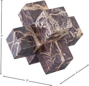 Meridian Furniture Jack Sculptural Stone Accent Piece with Natural Veining Geometric Form for Stylish Tabletop Decor Cherry Genuine Marble ACC105-Cherry