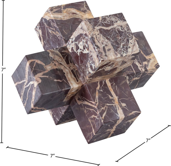 Meridian Furniture Jack Sculptural Stone Accent Piece with Natural Veining Geometric Form for Stylish Tabletop Decor Cherry Genuine Marble ACC105-Cherry