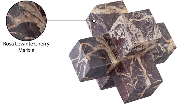 Meridian Furniture Jack Sculptural Stone Accent Piece with Natural Veining Geometric Form for Stylish Tabletop Decor Cherry Genuine Marble ACC105-Cherry