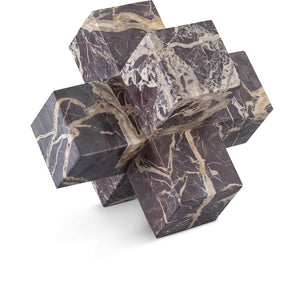 Meridian Furniture Jack Sculptural Stone Accent Piece with Natural Veining Geometric Form for Stylish Tabletop Decor Cherry Genuine Marble ACC105-Cherry