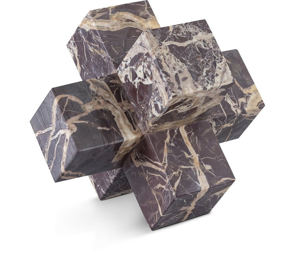 Meridian Furniture Jack Sculptural Stone Accent Piece with Natural Veining Geometric Form for Stylish Tabletop Decor Cherry Genuine Marble ACC105-Cherry