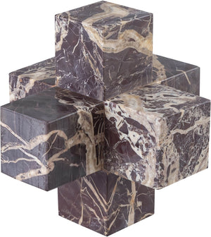 Meridian Furniture Jack Sculptural Stone Accent Piece with Natural Veining Geometric Form for Stylish Tabletop Decor Cherry Genuine Marble ACC105-Cherry