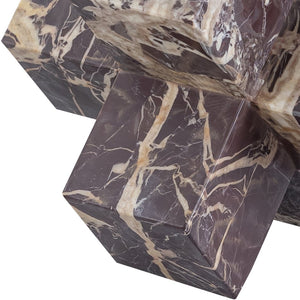 Meridian Furniture Jack Sculptural Stone Accent Piece with Natural Veining Geometric Form for Stylish Tabletop Decor Cherry Genuine Marble ACC105-Cherry