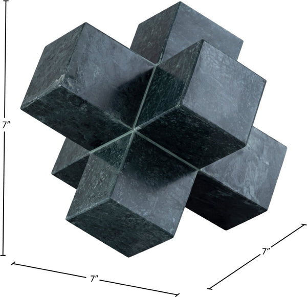 Meridian Furniture Jack Sculptural Stone Accent Piece with Natural Veining Geometric Form for Stylish Tabletop Decor Green Genuine Marble ACC105-Green