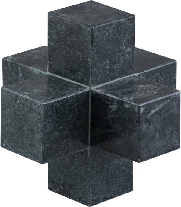 Meridian Furniture Jack Sculptural Stone Accent Piece with Natural Veining Geometric Form for Stylish Tabletop Decor Green Genuine Marble ACC105-Green