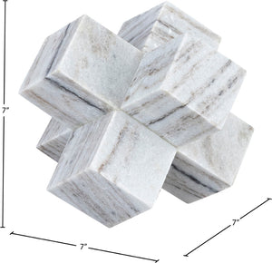 Meridian Furniture Jack Sculptural Stone Accent Piece with Natural Veining Geometric Form for Stylish Tabletop Decor Panda Genuine Marble ACC105-Panda