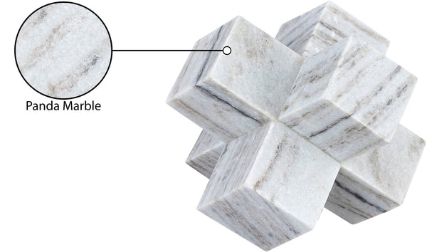 Meridian Furniture Jack Sculptural Stone Accent Piece with Natural Veining Geometric Form for Stylish Tabletop Decor Panda Genuine Marble ACC105-Panda