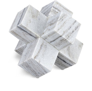 Meridian Furniture Jack Sculptural Stone Accent Piece with Natural Veining Geometric Form for Stylish Tabletop Decor Panda Genuine Marble ACC105-Panda