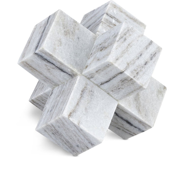 Meridian Furniture Jack Sculptural Stone Accent Piece with Natural Veining Geometric Form for Stylish Tabletop Decor Panda Genuine Marble ACC105-Panda