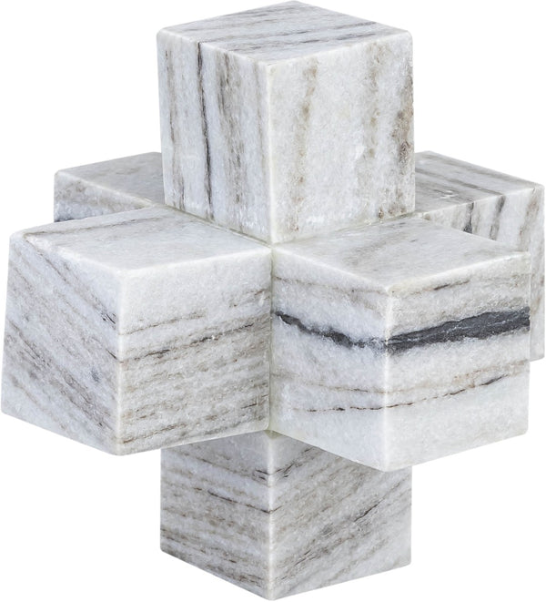 Meridian Furniture Jack Sculptural Stone Accent Piece with Natural Veining Geometric Form for Stylish Tabletop Decor Panda Genuine Marble ACC105-Panda
