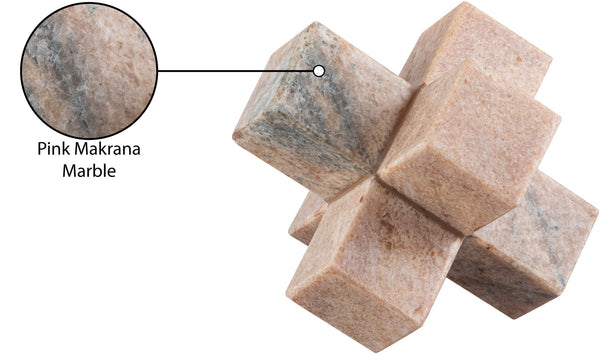Meridian Furniture Jack Sculptural Stone Accent Piece with Natural Veining Geometric Form for Stylish Tabletop Decor Pink Genuine Marble ACC105-Pink
