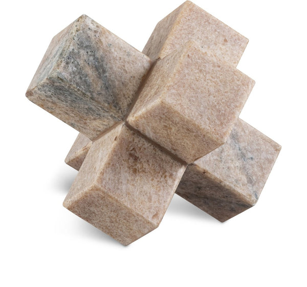 Meridian Furniture Jack Sculptural Stone Accent Piece with Natural Veining Geometric Form for Stylish Tabletop Decor Pink Genuine Marble ACC105-Pink