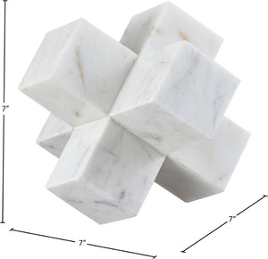 Meridian Furniture Jack Sculptural Stone Accent Piece with Natural Veining Geometric Form for Stylish Tabletop Decor White Genuine Marble ACC105-White