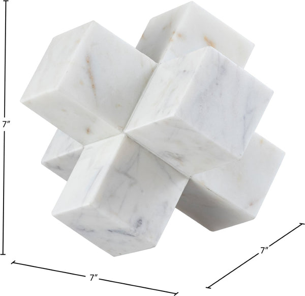 Meridian Furniture Jack Sculptural Stone Accent Piece with Natural Veining Geometric Form for Stylish Tabletop Decor White Genuine Marble ACC105-White