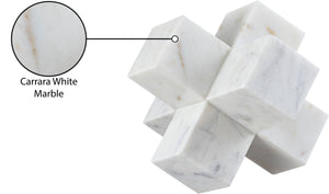 Meridian Furniture Jack Sculptural Stone Accent Piece with Natural Veining Geometric Form for Stylish Tabletop Decor White Genuine Marble ACC105-White