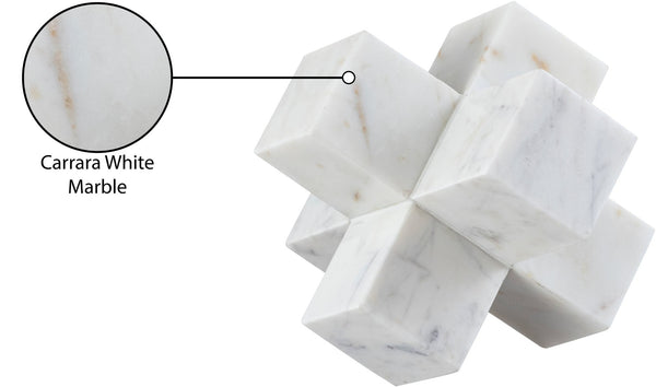Meridian Furniture Jack Sculptural Stone Accent Piece with Natural Veining Geometric Form for Stylish Tabletop Decor White Genuine Marble ACC105-White