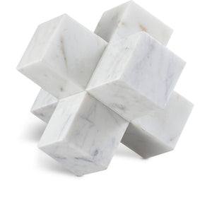 Meridian Furniture Jack Sculptural Stone Accent Piece with Natural Veining Geometric Form for Stylish Tabletop Decor White Genuine Marble ACC105-White