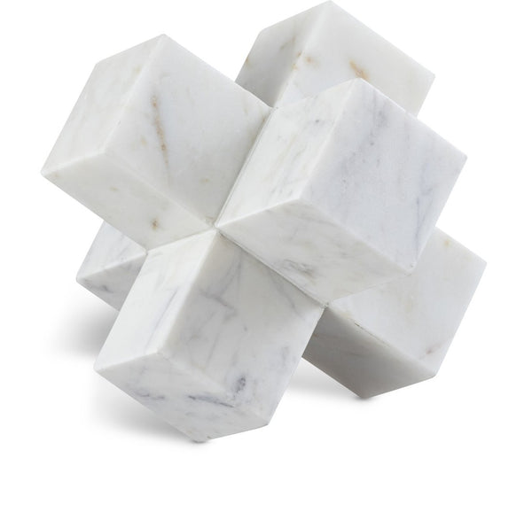 Meridian Furniture Jack Sculptural Stone Accent Piece with Natural Veining Geometric Form for Stylish Tabletop Decor White Genuine Marble ACC105-White