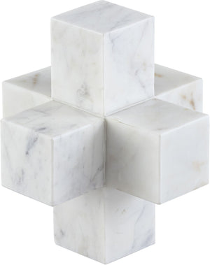 Meridian Furniture Jack Sculptural Stone Accent Piece with Natural Veining Geometric Form for Stylish Tabletop Decor White Genuine Marble ACC105-White