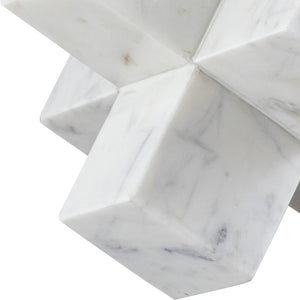Meridian Furniture Jack Sculptural Stone Accent Piece with Natural Veining Geometric Form for Stylish Tabletop Decor White Genuine Marble ACC105-White
