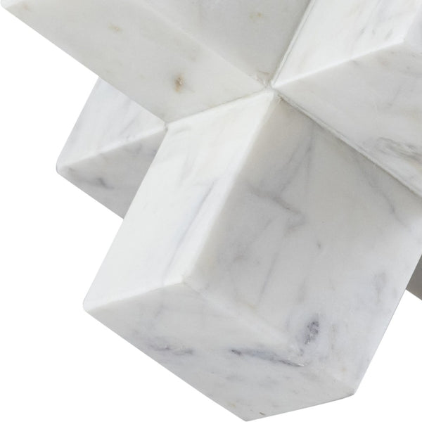 Meridian Furniture Jack Sculptural Stone Accent Piece with Natural Veining Geometric Form for Stylish Tabletop Decor White Genuine Marble ACC105-White