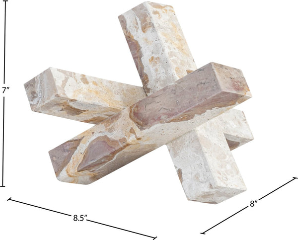 Meridian Furniture Stix Hand-finished Stone Sculptural Accent with Natural Veining for Shelves and Tabletop Decor Beige Genuine Marble ACC106-Beige