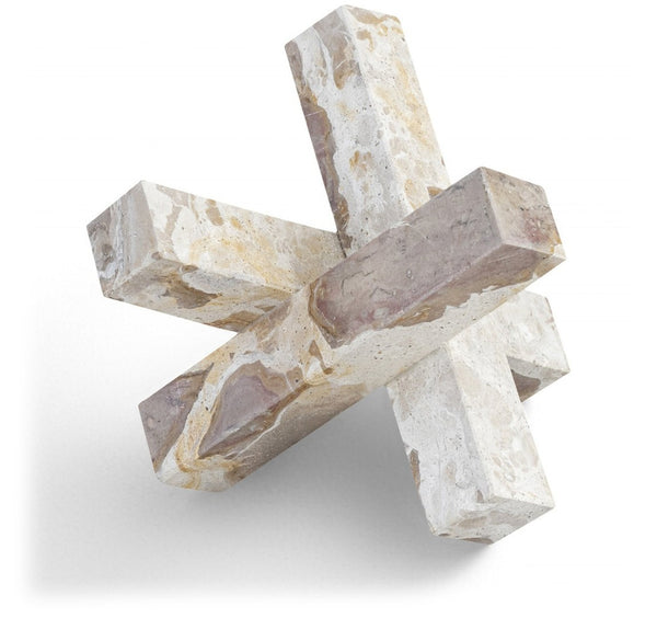 Meridian Furniture Stix Hand-finished Stone Sculptural Accent with Natural Veining for Shelves and Tabletop Decor Beige Genuine Marble ACC106-Beige