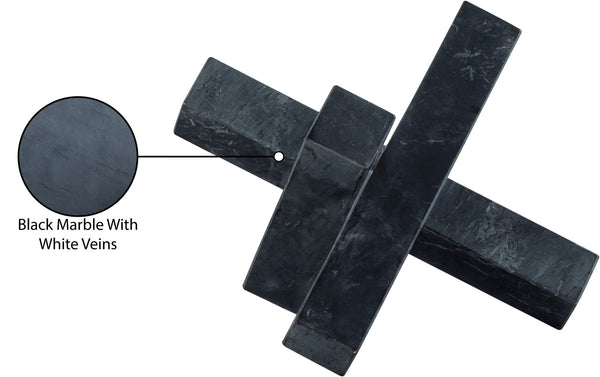 Meridian Furniture Stix Hand-finished Stone Sculptural Accent with Natural Veining for Shelves and Tabletop Decor Black Genuine Marble ACC106-Black