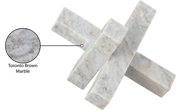 Meridian Furniture Stix Hand-finished Stone Sculptural Accent with Natural Veining for Shelves and Tabletop Decor Brown Genuine Marble ACC106-Brown