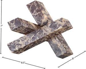 Meridian Furniture Stix Hand-finished Stone Sculptural Accent with Natural Veining for Shelves and Tabletop Decor Cherry Genuine Marble ACC106-Cherry