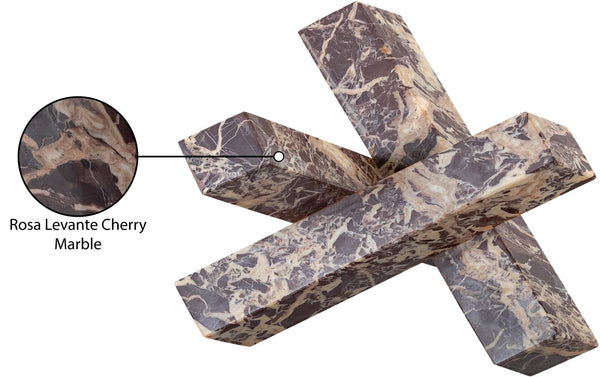 Meridian Furniture Stix Hand-finished Stone Sculptural Accent with Natural Veining for Shelves and Tabletop Decor Cherry Genuine Marble ACC106-Cherry
