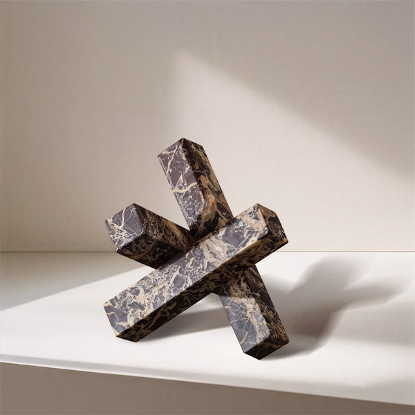 Meridian Furniture Stix Hand-finished Stone Sculptural Accent with Natural Veining for Shelves and Tabletop Decor Cherry Genuine Marble ACC106-Cherry