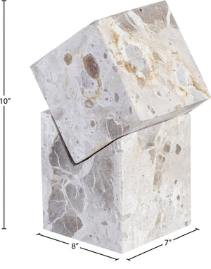 Meridian Furniture Quad Stacked Marble Cube Sculptural Tower Handcrafted Stone Tabletop Accent for Shelf Styling Beige Genuine Marble ACC107-Beige