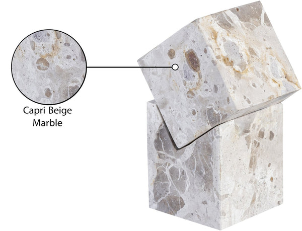 Meridian Furniture Quad Stacked Marble Cube Sculptural Tower Handcrafted Stone Tabletop Accent for Shelf Styling Beige Genuine Marble ACC107-Beige