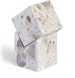 Meridian Furniture Quad Stacked Marble Cube Sculptural Tower Handcrafted Stone Tabletop Accent for Shelf Styling Beige Genuine Marble ACC107-Beige