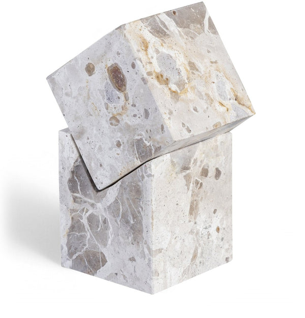 Meridian Furniture Quad Stacked Marble Cube Sculptural Tower Handcrafted Stone Tabletop Accent for Shelf Styling Beige Genuine Marble ACC107-Beige